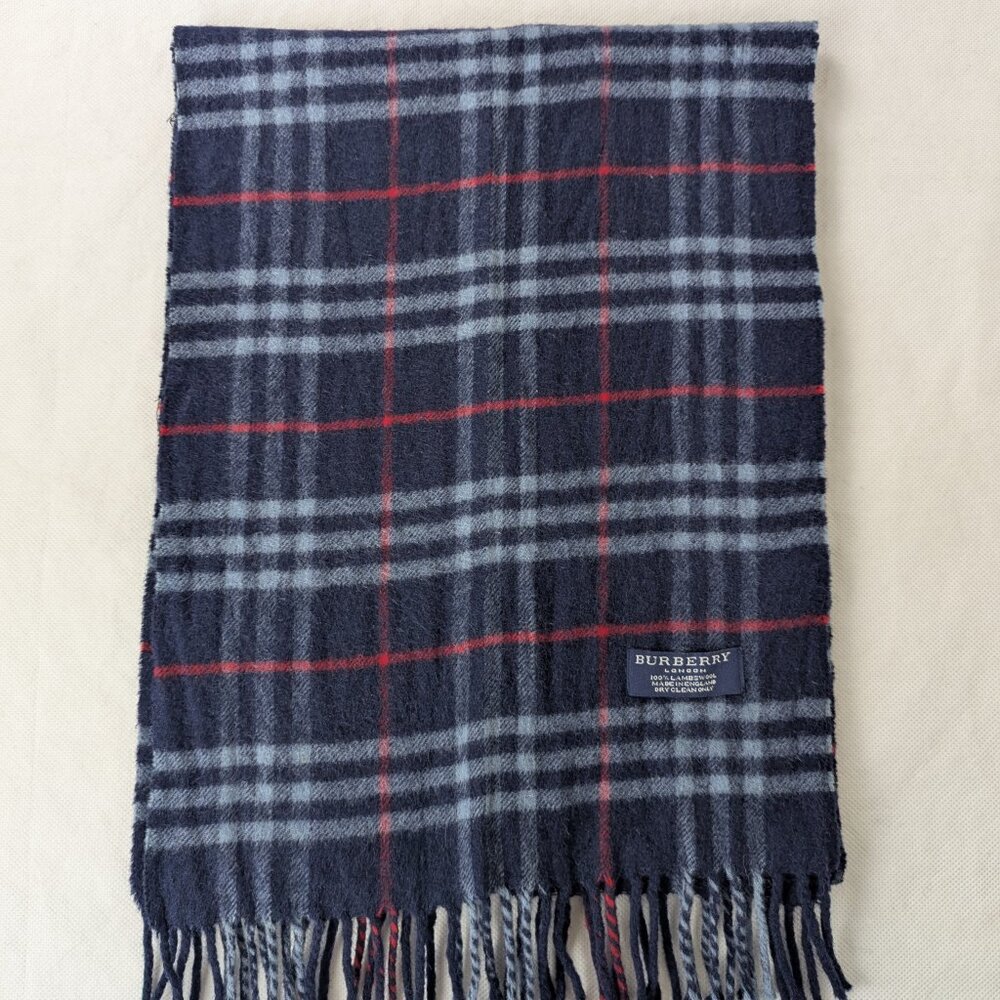 Burberry Unisex Lambswool Check Scarf Blue | Iconic Designer | Clean Used - Picture 3 of 6